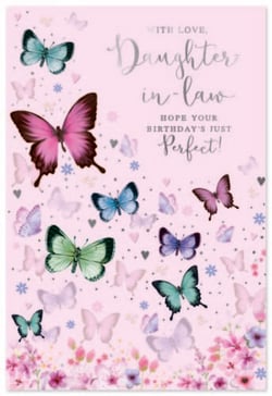 a birthday card for a daughter in law with butterflies and flowers