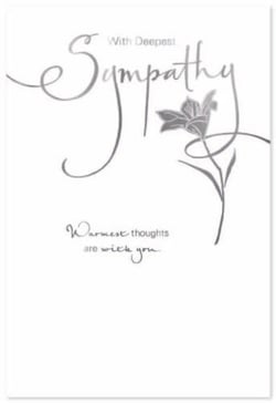 a sympathy card with a flower and the words `` warmest thoughts are with you '' .