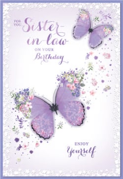 a birthday card for a sister in law with purple butterflies