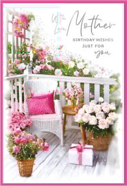 a birthday card for a mother with flowers and gifts