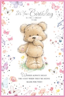 a birthday card with a teddy bear on it