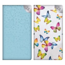 a purple book with butterflies on it and a white book with butterflies on it