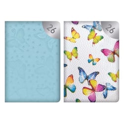 a purple book with butterflies on it and a white book with butterflies on it