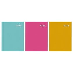 three different colored notebooks with the year 2026 on them .