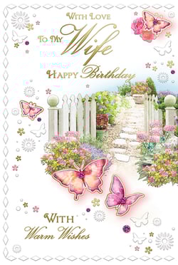 a birthday card for a wife with butterflies and flowers