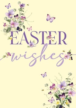 Welcome the spring season with our charming 'Open Easter' cards, brought to you by Nigel Quiney Publications. This delightful design features exquisite watercolour illustrations of purple and pink pansies, complemented by graceful butterflies and tiny, busy bees, all set against a soft, sunny yellow background. The elegant "EASTER wishes" message, rendered in a lovely purple script and serif font, adds a heartfelt touch. Perfect for conveying warm greetings, these cards beautifully capture the essence of Easter. Each pack contains 6 cards, making them a wonderful and convenient addition to your retail display for customers seeking a touch of seasonal beauty.