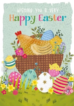 Bring a burst of springtime joy to your customers with our delightful 'Open Easter' card, proudly presented by Nigel Quiney Publications. This enchanting design captures the essence of Easter with its vibrant illustration of a cheerful hen nestled amongst beautifully decorated eggs and playful chicks.
Adorned with charming spring flowers and lush green grass, it's a truly heartwarming scene. The colourful 'Happy Easter' message adds the perfect festive touch, making it ideal for sending warm wishes. Stock up on this wonderfully cheerful card, available in a handy pack of 6, and help your customers share the joy of the season.
