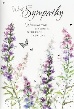Offer a gentle message of comfort with our beautiful 'Sympathy' card from Simon Elvin. This exquisite design features delicate watercolour flowers in soft purples and pinks, adorned with graceful butterflies, creating a serene and thoughtful aesthetic. The heartfelt message, 'Wishing you strength with each new day,' provides solace and support during difficult times. Perfect for conveying your deepest condolences, these high-quality cards are supplied in a convenient pack of 6 (1x6), ensuring you're always prepared. The tranquil artwork and meaningful sentiment make this a truly special card for those moments when words are most needed.