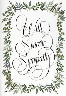 Offer a heartfelt message of comfort with our beautiful Sympathy cards from Simon Elvin. This exquisite design features the tender message 'With Sincere Sympathy' in elegant, flowing calligraphy, creating a truly personal touch. The delicate script is gracefully framed by a charming border of soft green leaves and botanical elements, rendered in a gentle watercolour style. This tasteful and serene design provides a thoughtful way to express condolences and support during difficult times. Perfect for retailers looking to provide high-quality, sensitive options for their customers. Each pack contains 6 individual cards, ensuring you're well-stocked to meet demand. A truly elegant choice for a difficult moment.