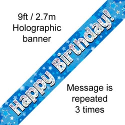 A blue banner that says "Happy Birthday" on it.
