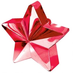 A weight of a red star-shaped balloon on a white background.