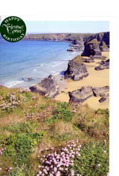 Offer your customers a slice of coastal paradise with our beautiful Open Birthday card. This exquisite design showcases a serene sandy beach, crystal-clear blue waters, and dramatic rocky outcrops, all framed by lush green clifftops dotted with charming pink blossoms. It's a truly picturesque scene that evokes tranquility and natural beauty.
Perfect for sending warm wishes to anyone celebrating their special day, this versatile card is sure to be a popular choice. Supplied by Polytint Cards Ltd., each wholesale pack contains 6 cards, ready to enhance your greeting card display.