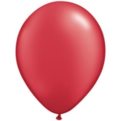 A red balloon is floating in the air against a white background.