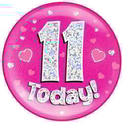 A pink plate with the number 11 on it and the words "today!"