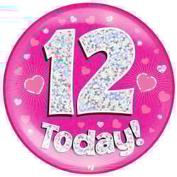 A pink plate with the number 12 on it and the words "today!"