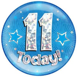 A blue balloon with number 11 and the words "today!"