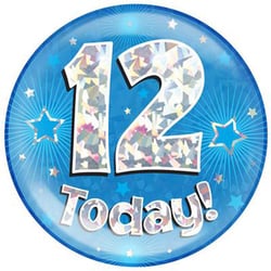 A blue balloon with the number 12 on it and the words "today!"