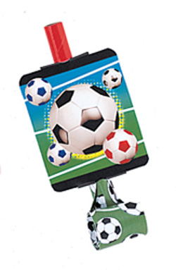 A straw with a picture of soccer balls on it.