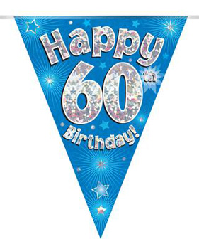 A blue banner with the words "Happy 60th birthday" on it.