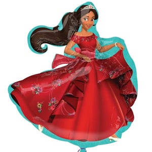 A balloon with a picture of a princess in a red dress is the grammatically correct sentence.