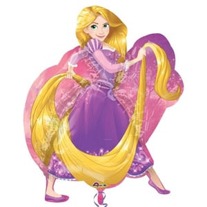 a rapunzel balloon that is pink and purple