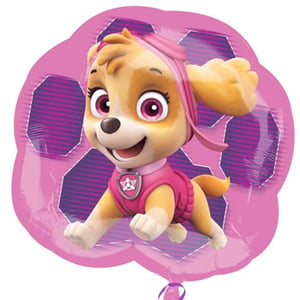 A pink balloon with a picture of Skye from Paw Patrol.