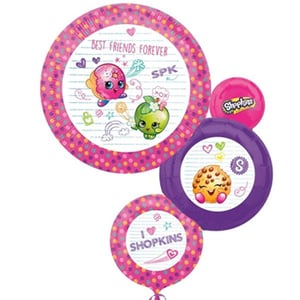 A bunch of balloons with Shopkins on them.