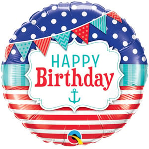 a red white and blue balloon that says happy birthday