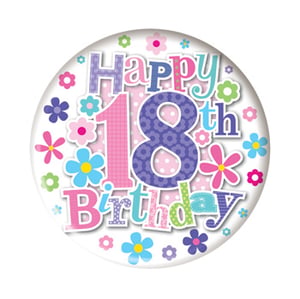 A button that says "Happy 18th birthday" with flowers surrounding it.