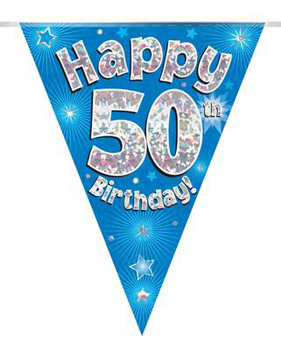 A blue banner with the words "Happy 50th birthday" on it.