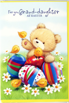 Make Easter extra special for a cherished granddaughter with this absolutely charming card. Featuring an adorable fluffy teddy bear surrounded by playful yellow chicks and beautifully decorated Easter eggs, it's a delightful scene that captures the joy of the season. The vibrant colours and sweet daisy accents add to its appeal, making it a truly heartwarming choice. This lovely 'Granddaughter' Easter card, from trusted supplier Simon Elvin, comes in convenient packs of 6, perfect for your seasonal display. A wonderful way to send Easter wishes!