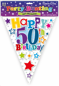 A package of happy 50th birthday party bunting.