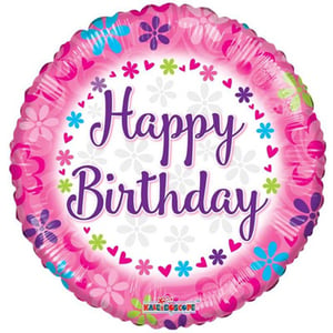 A pink balloon that says "Happy Birthday" on it.