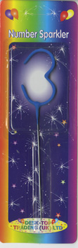 A blue number sparkler with the number 3 on it.