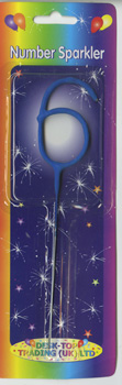 A blue sparkler with the number 6 on it.
