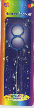 A blue number eight sparkler is in a package.