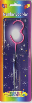 A pink number sparkler with the number 3 on it.