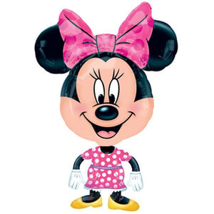A Minnie Mouse balloon with a pink bow on her head.