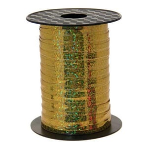 A spool of gold ribbon with a hole in the center.
