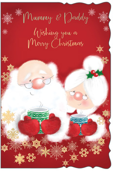 A Christmas card that says "Mummy and Daddy" wishing you a Merry Christmas.