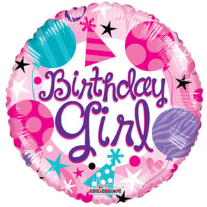 A pink balloon that says "birthday girl" on it.