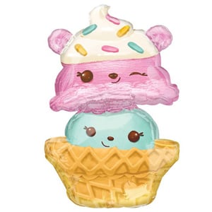 A balloon that looks like an ice-cream cone with a cupcake on top.