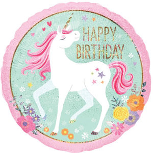 a happy birthday balloon with a unicorn on it