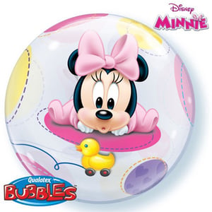 A baby Minnie Mouse balloon with a yellow rubber duck.