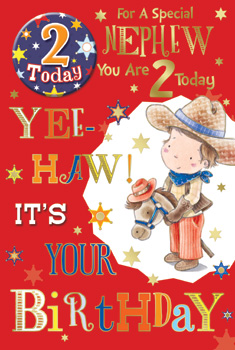 A birthday card with a cowboy on a horse for a special nephew.
