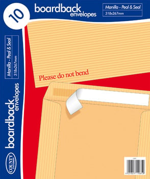 Ensure your important documents arrive in pristine condition with our reliable County Stationery Boardback Envelopes. These Manilla Peel & Seal envelopes, measuring a practical 318mm x 267mm, are specifically designed to protect contents from bending during transit.

Each envelope features a robust board back, clearly indicating "Please do not bend" to couriers, giving you peace of mind. The efficient peel and seal closure simplifies your packing process, saving valuable time. Supplied by County Stationery, each pack contains 10 high-quality envelopes, perfect for businesses needing to send flat items securely and professionally.