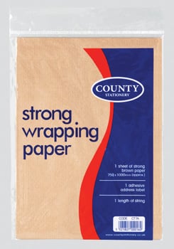 A bag of strong wrapping paper is from County Stationery.