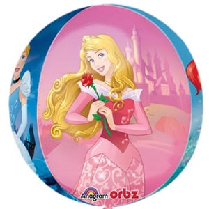 An anagram of "princess" is an orbz balloon with Aurora holding a rose.