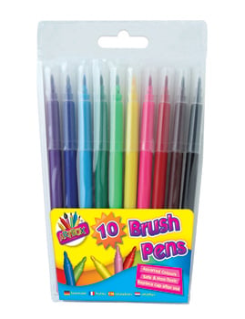 Introduce your customers to a world of vibrant creativity with our 10 Quality Brush Fibre Pens! Perfect for artists, students, and hobbyists alike, these fantastic brush pens offer smooth, consistent colour flow for everything from detailed drawings to bold lettering.

Each pack features 10 assorted, brilliant colours, ensuring endless possibilities for artistic expression. Plus, they're safe and non-toxic, making them a worry-free choice for all ages.

Supplied by trusted brand Tallon, these high-quality pens are a must-have for any stationery or craft collection. Available in a convenient wholesale pack size of 1x12, they're ready to brighten up your shelves and delight your customers. Stock up today and inspire creativity!