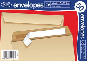 Get your essential stationery sorted with our fantastic 50 C6 Manilla Peel & Seal Envelopes from County Paper! Perfect for everyday office use, sending out invitations, or mailing small documents, these classic manilla envelopes offer both reliability and convenience.

Each C6 envelope measures 114x162mm, an ideal size for standard cards and letters. The secure peel & seal closure ensures your contents stay safe and sound without the need for licking. You'll receive 50 high-quality envelopes per pack, making them a practical choice for any home or office.

This wholesale offering includes 20 individual packs of 50 envelopes, providing excellent value and ensuring you're always well-stocked. Trust County Paper for your everyday mailing needs!
